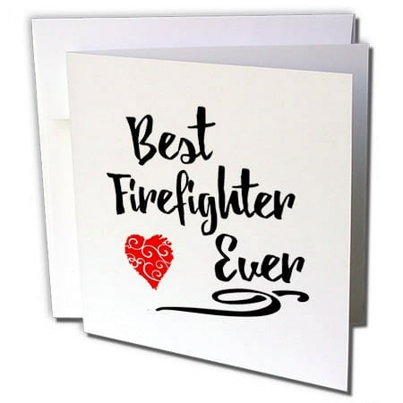 3dRose, Best Firefighter Ever Design with Red Scribble Heart, 1 Greeting Card with envelope