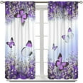 thumbnail image 3 of Purple Flower Butterfly Curtains,Spring Botanical Floral Fantasy Nature Landscape Printed Curtains for Bedroom Living Room Kitchen Drapes 42x54 Inch, 3 of 6