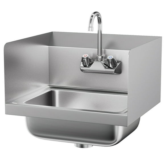 Costway Stainless Steel Hand Washing Sink NSF Commercial w/ Faucet and Side Splashes