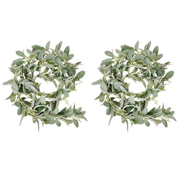 New Arrivals 2X Artificial Flocked Lambs Ear Garland - 2Meter Soft Faux Vine Greenery and Leaves for Farmhouse Mantel Decor