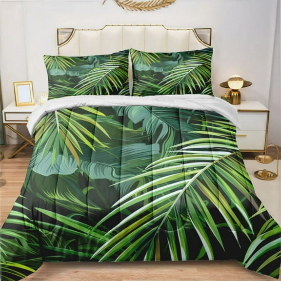 Green Palm Leaves (112) Comforter Set Bedding Set Duvet Set Set 3pcs Twin Size