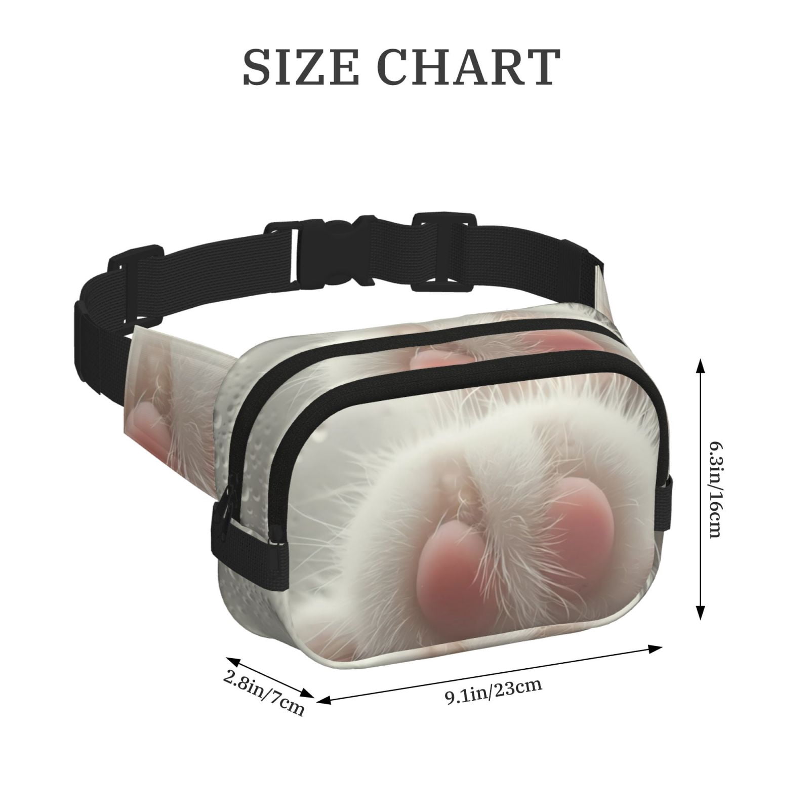 Picia Raindrop Kitten Paw Print Square Double-Layer Waist Bag Mini Adjustable Waist Belt Bag Exercise Running Travel Hiking