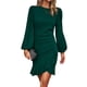 thumbnail image 1 of Vestido corto ajustado con mangas abullonadas y volantes de manga larga elegante para mujer, 1 of 8