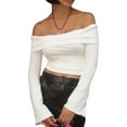 thumbnail image 5 of Lamuusaa Women’s Off Shoulder Crop Tops Fashion Long Sleeve Slim Fit Blouse T-Shirts Streetwear, 5 of 6