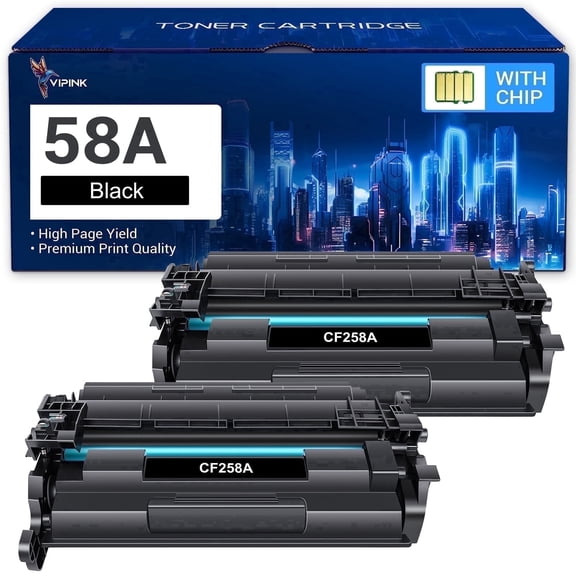 VIPink 58A Black Toner Cartridge With Chip Compatible for HP 58A CF258A 58X CF258X Laserjet Pro M404n M404dn M404dw MFP M428fdw M428fdn M428dw M428 M404dw M428dw M404 M428 M406 M430 Printer 2-Pack