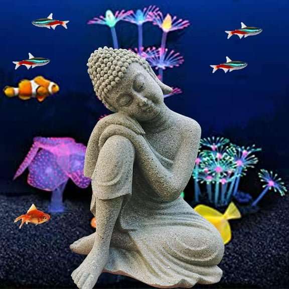 Fish tank sculpture meditation style, mini Buddha statue meditation natural sandstone Buda sculpture, fish tank decoration, aquarium decoration Zen garden bonsai decoration, gifts,