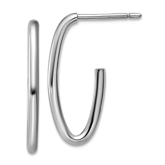 14k White Gold Polished 1.8mm Oval Post J-hoop Earrings 21x9mm Wide 1.8mm Thick Hoop Earring for Women