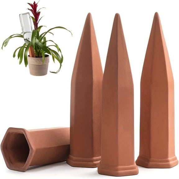 Terracotta Self Watering Spikes with Automatic Plant Waterer for Indoor & Outdoor (4 Count)