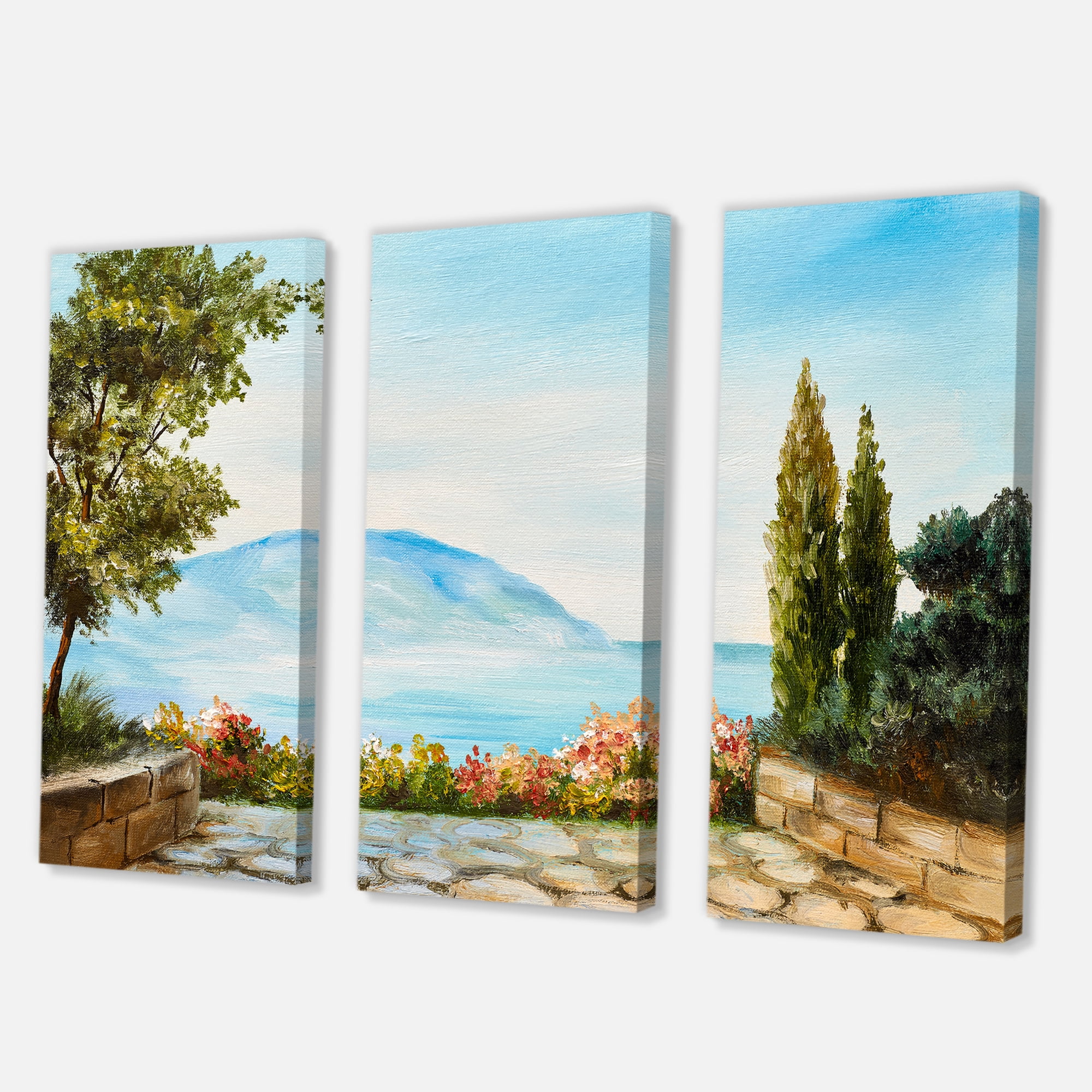 Designart ' Beautiful Mountains View By The Sea Side ' Nautical & Coastal Canvas Wall Art Print