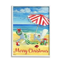 Stupell Industries Coastal Merry Christmas Holiday Painting White Framed Art Print Wall Art, 11 x 14