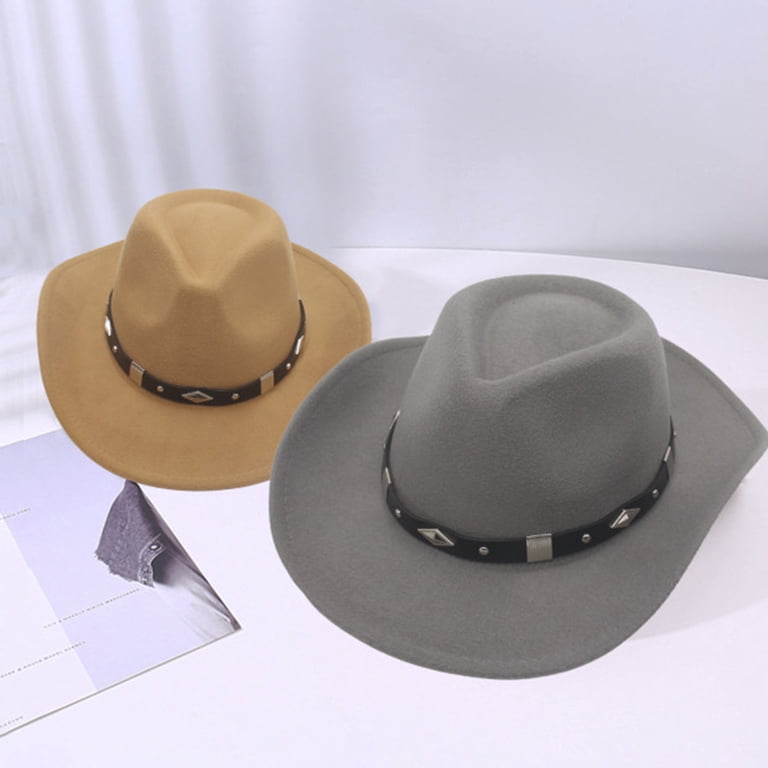 D-GROEE Women Men Felt Wide Brim Western Cowboy Hats Belt  display picture 3