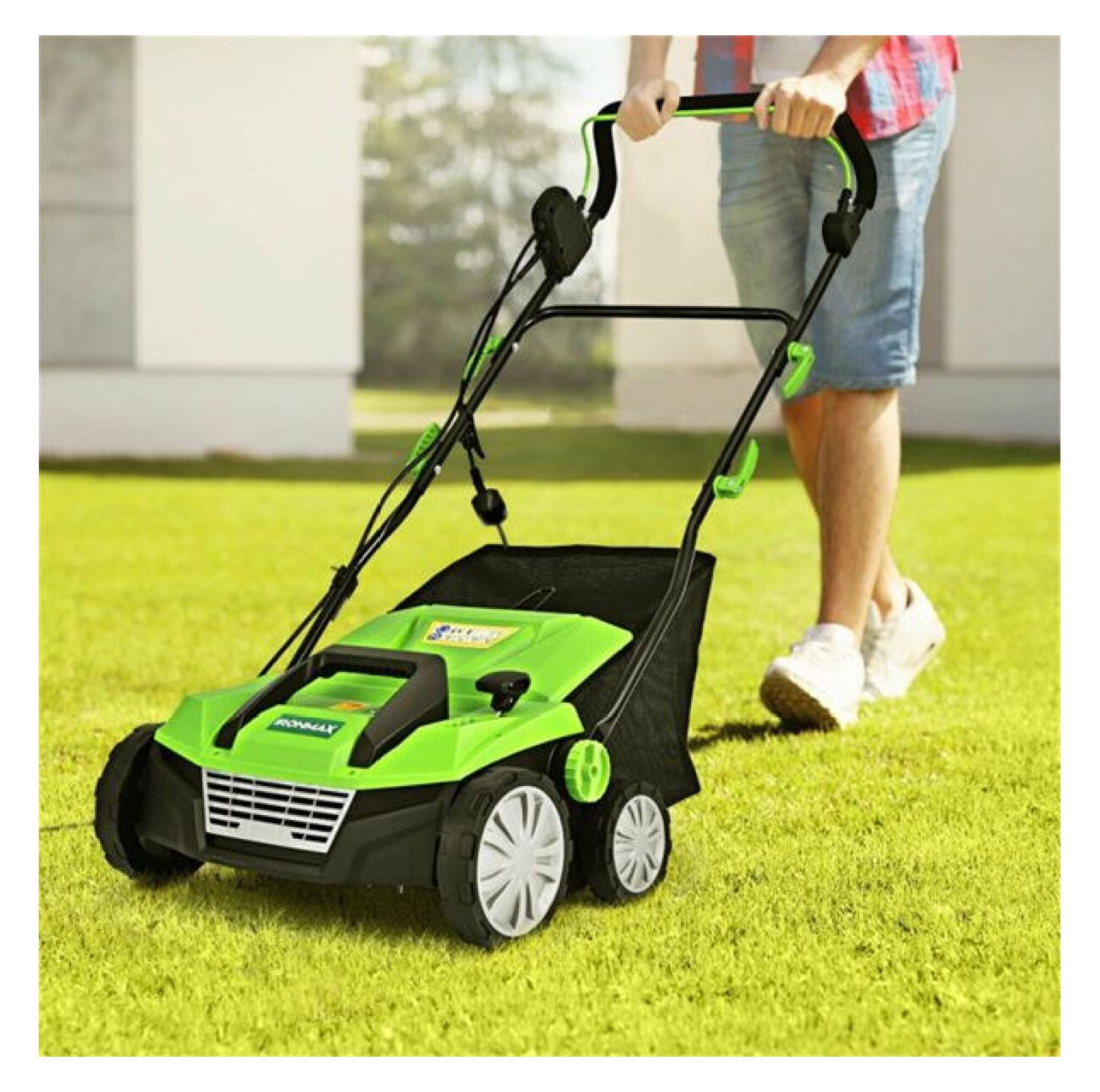 13 Inch 12 Amp Electric Scarifier with Collection Bag and Removable Blades Electric Lawn Dethatcher w/ 50L Collection Bag Green