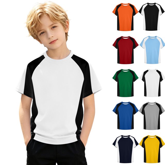 WENXIAOO T-Shirts à Manches Courtes pour Garçons, T-Shirts d'Été pour Enfants à Col Rond, T-Shirts Basiques, Hauts Décontractés, T-Shirts à Blocs de Couleur Tendance
