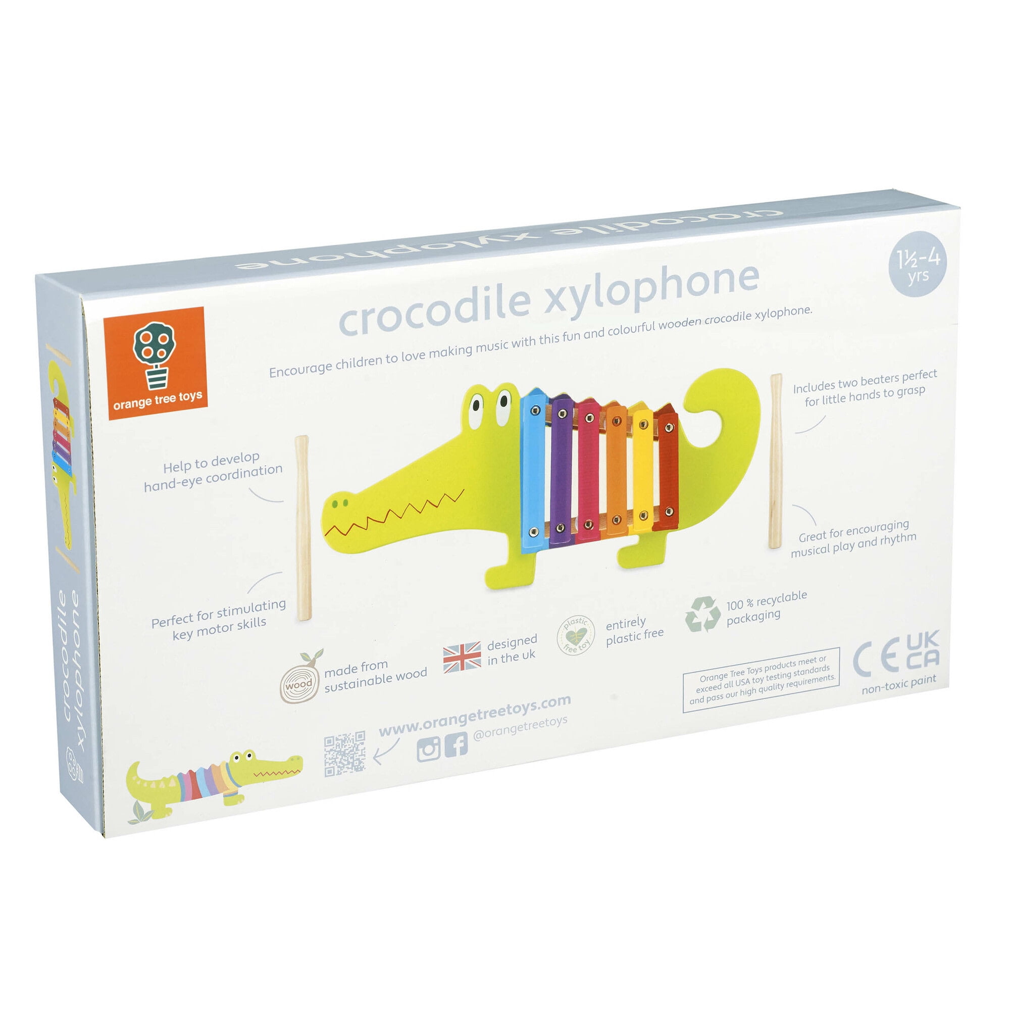 Orange Tree Toys: Xylophone: Crocodile - Wooden Musical Instrument Toy w/ 2 Drumsticks, Animal Shaped, Developmental Toy, Toddler & Kids, Ages 3+
