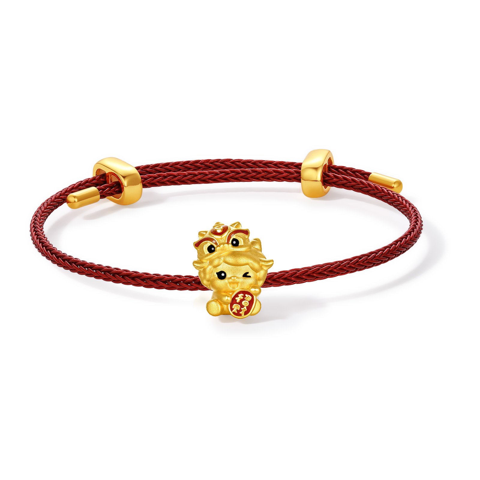 ZHOU LIU FU 24K Solid Gold Year of The Sheep Bracelet Charm for Women - Cute Chinese Zodiac Jewelry for Blessing (Lion Dance Wealth)