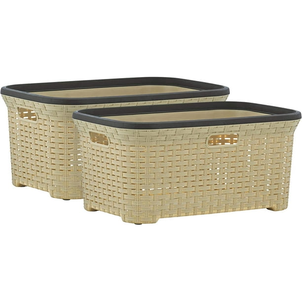 Superio 50L Wicker Laundry Basket with CutOut Handles Beige (2 Pack