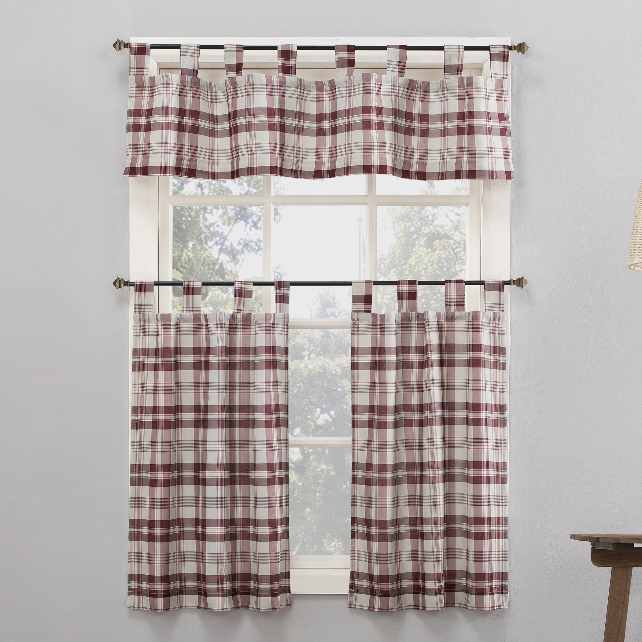 Red and White Check Cafe Curtain Dollhouse Miniature 