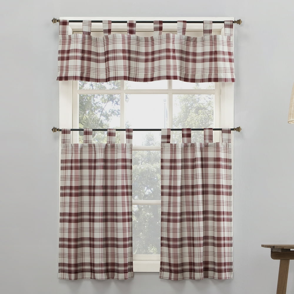 No. 918 Blair Farmhouse Plaid SemiSheer Tab Top Kitchen Curtain