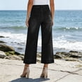 thumbnail image 4 of High Rise Slimming Jeans Washed Straight Leg Stretch Denim Pants Solid Color Elastic Waistband Button Zip Casual Trousers with Pockets, 4 of 9