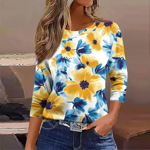 LiMoi Womens Tops Long Sleeve Quarter Length Sleeve Tops for Women Plus Size Spring Clothes for Women Printed Shirts for Women New Arrivals