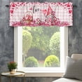 thumbnail image 4 of Valentine's Day Farmhouse Short Window Curtain Valances, Gnomes Love Roses Romantic Pink Plaid Rod Pocket Kitchen Valances for Living Room Bedroom Bathroom Cafe 42" x 18", 4 of 8