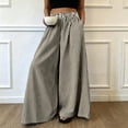 thumbnail image 2 of JULMCOMO Palazzo Pants for Women Striped Elastic Waisted Flowy Oversized Wide Leg Pants Full Floor Length Resort Baggy Trousers with Pockets Beige L, 2 of 6