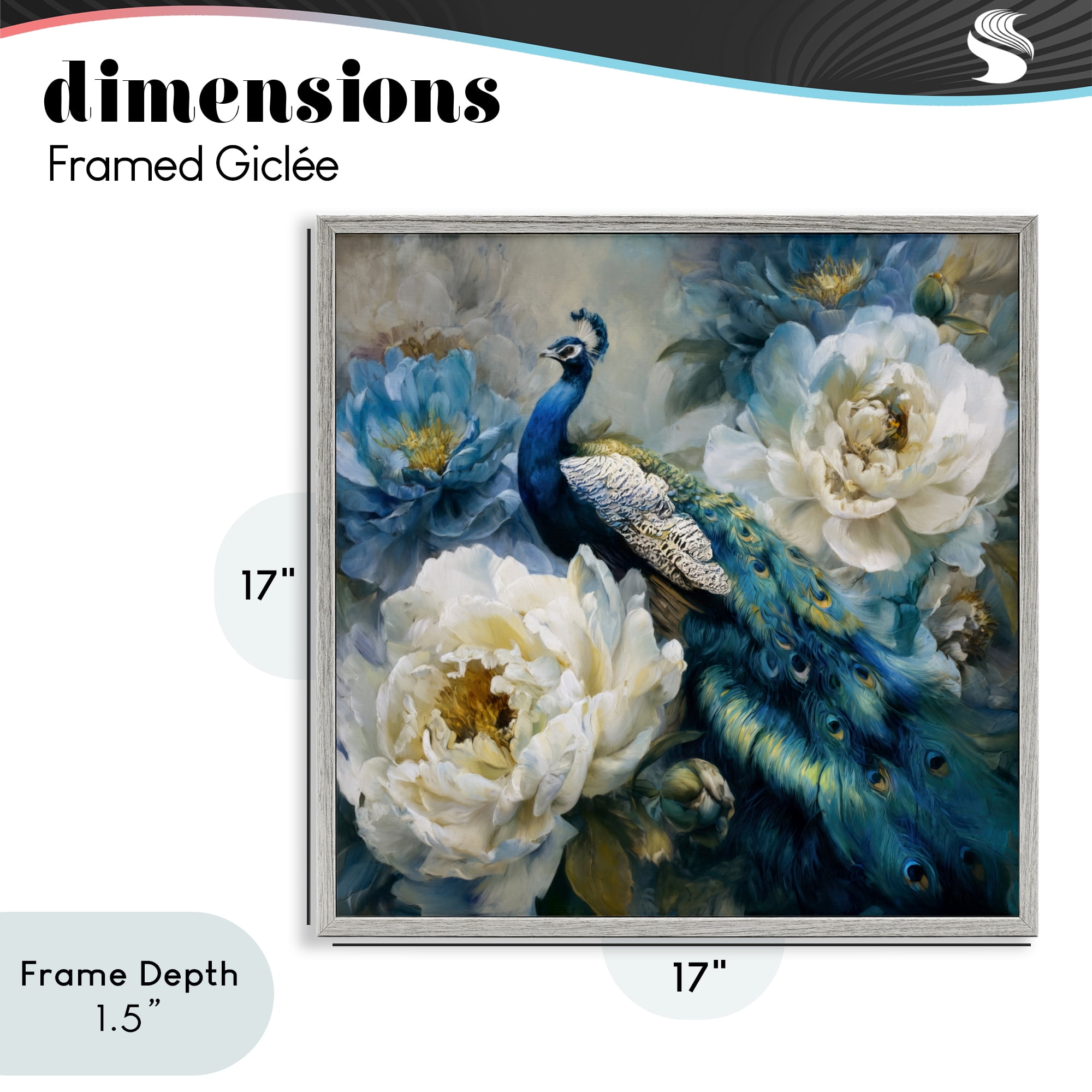 Stupell Industries Pretty Peacock with Roses Gray Framed Giclee Art, design by Tina LeCour