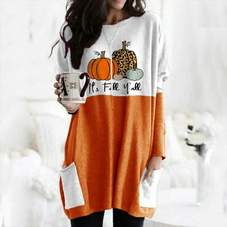 

halloween scrubs tops halloween t-shirt halloween pumpkin shirt Women s Halloween Lantern Ghost Pumpkin Shirt Face Costume Long Sleeves Tops