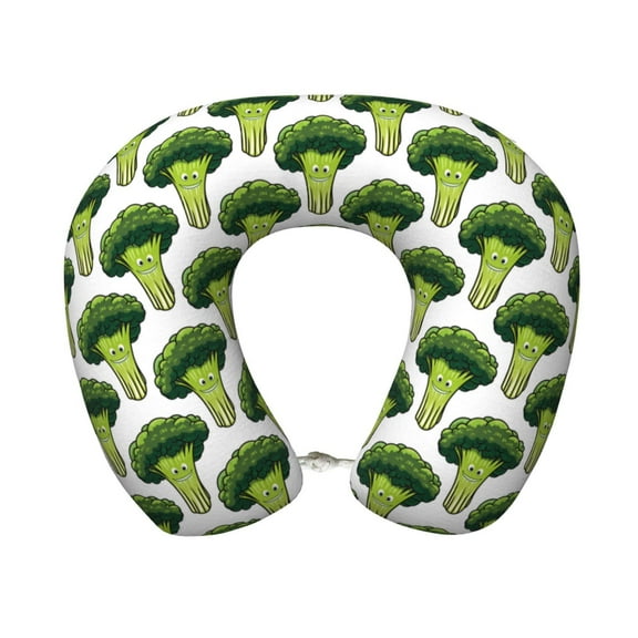 Disketp Cute Broccoli Travel Pillow Memory Foam Neck Pillow Support Pillow for Camping, Sleeping Rest Cushion Airplane Pillow