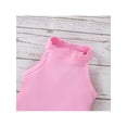 thumbnail image 5 of TSEXIEFOOFU Toddler Girls Summer 2Pcs Outfits, Sleeveless Ribbed Stand-Up Collar Tops + Lace Patchwork Denim Shorts, 5 of 9