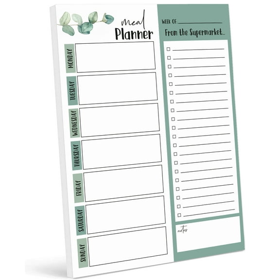 Inkdotpot Weekly Meal Planner Notepad 7"x10 , "Meal Planner" Magnetic Meal Planning Pad with Tear Off Grocery Shopping List for Fridge- Kitchen & Home - 54 Sheets -WF