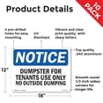 thumbnail image 2 of Dumpster For Tenants Use Only OSHA Notice Aluminum Sign 18 Inch x 12 Inch - 10 Pack, 2 of 8