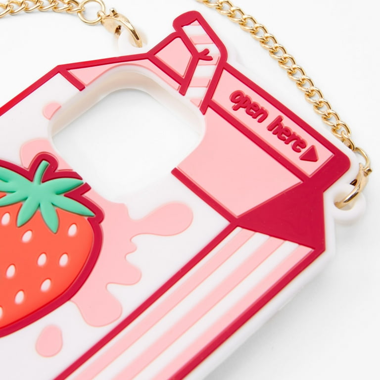Claire's Silicone Phone Case, Strawberry Milk Design with