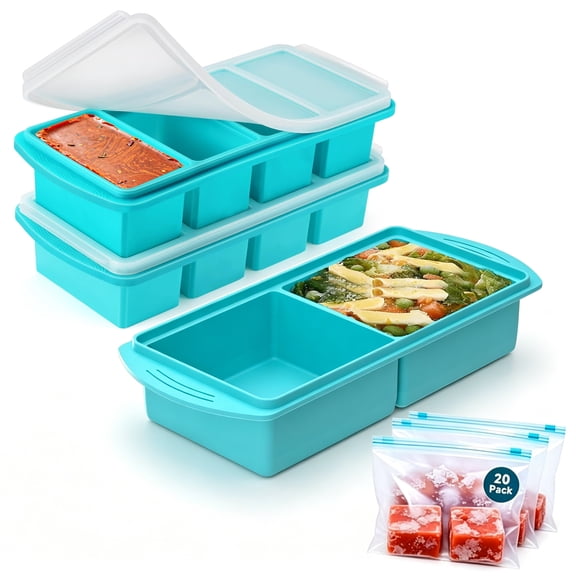 Silicone Freezer Tray With Lid,Soup Freezer Container Molds Set Makes 2-Cup & 1-Cup 1/2-cup Portions Cubes, Dishwasher,Oven Safe, Stackable, Ideal for Frozen Broth, Leftovers & Meal Prep