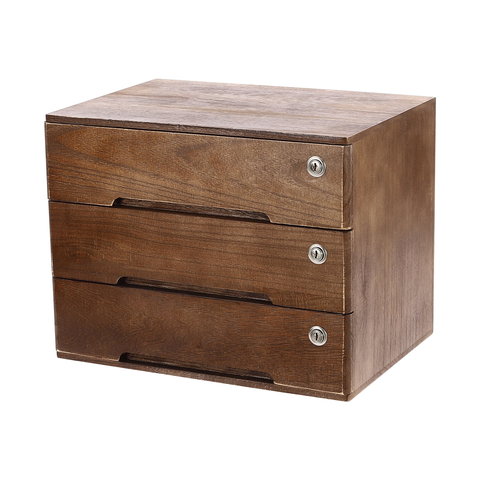 Wooden Desktop Storage Box with Lockable Drawers, Office Supplies File Organizer, Flat File Cabinet