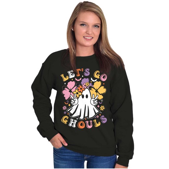 Cute Hippie Ghost Lets Go Ghouls Women Crewneck Sweatshirt Brisco Brands S