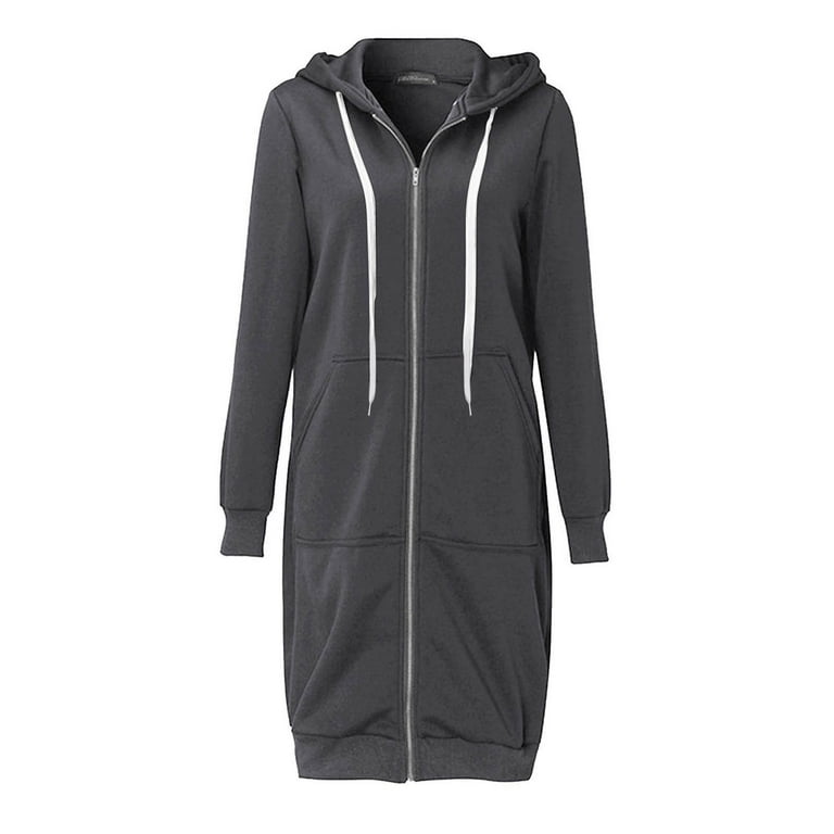 LMKIHUSA Women Long Zip up Hoodie,Womens Casual Solid