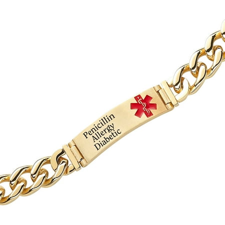 Personalized Gold IP Stainless Steel Medical ID Bracelet, 9"