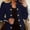 Navy Blue, variant on -Women's Solid Color Double-Breasted Knit Blazer - Long Sleeve Cardigan Collar Jacket with Button Cuffs, All-Season Casual Office Wear