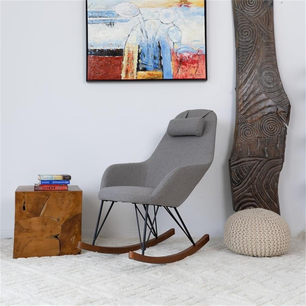 Pemberly Row Mid-Century Modern Tight Back Fabric Rocking Chair in Gray