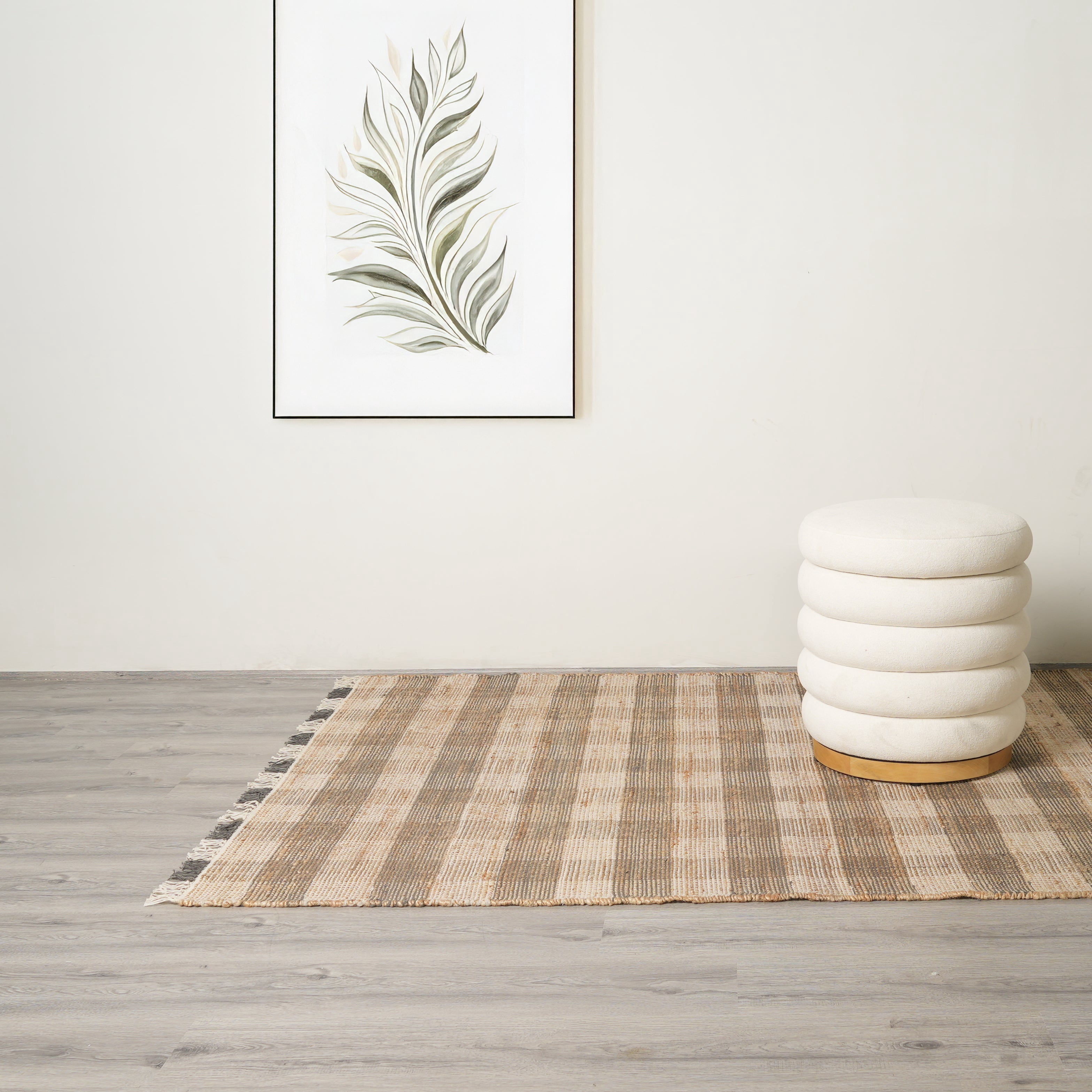 Expobazaar Artisan Hand Woven Jute & Cotton Grey Plaid Rug | 5X7 ft | Eco-Friendly | Modern Home Décor | Comfortable & Stylish