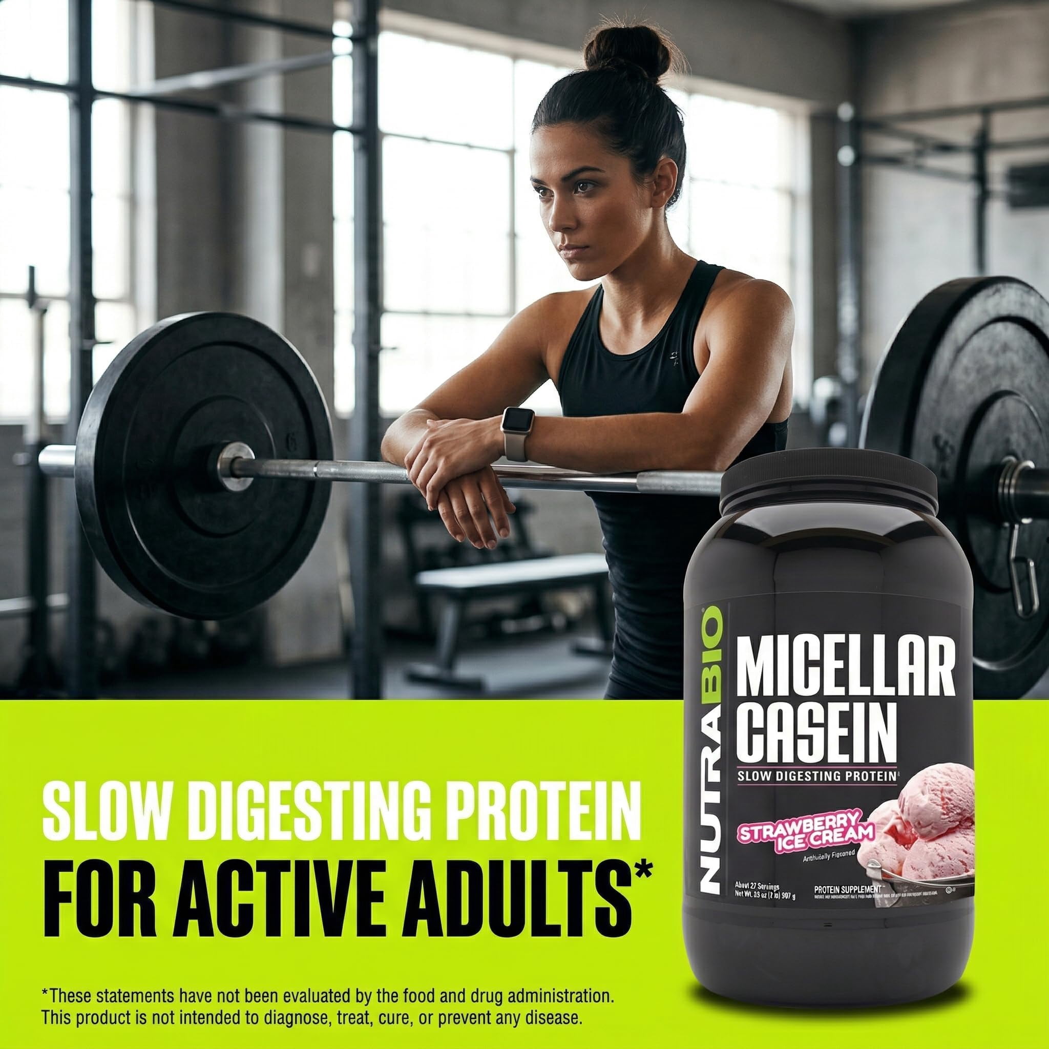 NutraBio Micellar Casein Protein Powder-Casein Protein Powder Strawberry- Slow Digesting - Muscle Growth - Essential Amino Acids - Non-GMO - Gluten & Soy Free-2 lbs Strawberry Ice Cream
