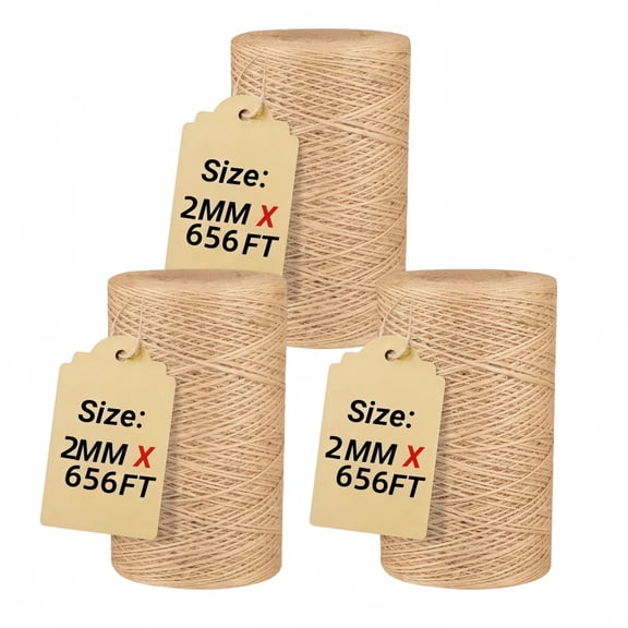 3Pack 2mm Natural Jute Twine String 2000 Feet Long Twine String for Crafting Gardening Gift Wrapping DIY Home Decor