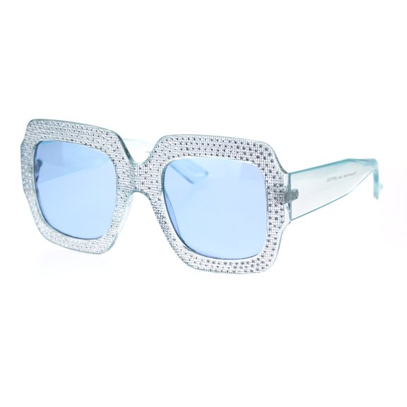 Thick Plastic Foil Engraving Bling Rectangular Butterfly Sunglasses Blue