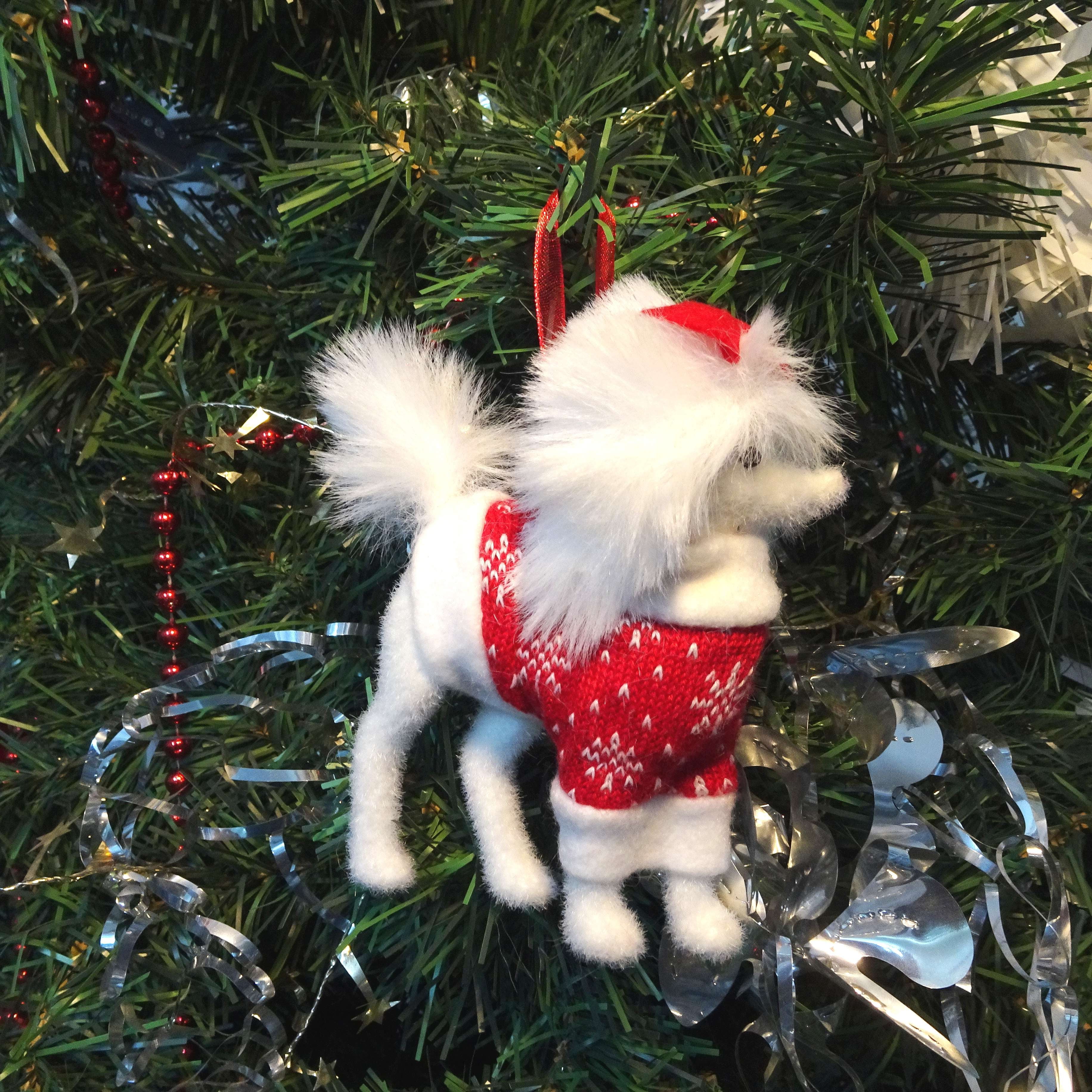White and Red Plush Poodle Christmas Ornament, 5", by Holiday Time