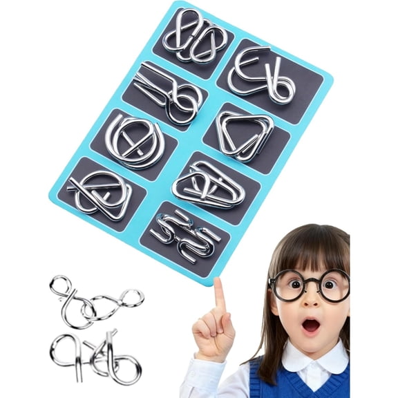 Metal Brain Teaser Puzzles Ring, 2026 New Metal Puzzle Solving Set, Portable 3D Challenge Puzzle for Travel, IQ Educational Puzzles Game for Family Gathering, Physics Mind Game for Adults