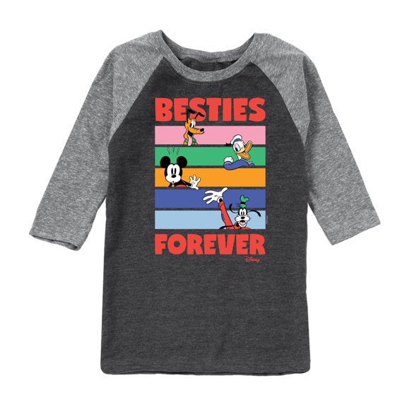 Disney - Pluto, Donald Duck, Mickey & Goofy - Besties Forever - Youth Raglan Graphic T-Shirt