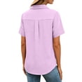 thumbnail image 5 of BRGZLK Women's Cotton Linen Shirt Turn Down Collar Short Sleeve Button Down Roll Up Loose Fit Casual Comfy Summer Beach Vacation Tops Pink M, 5 of 5
