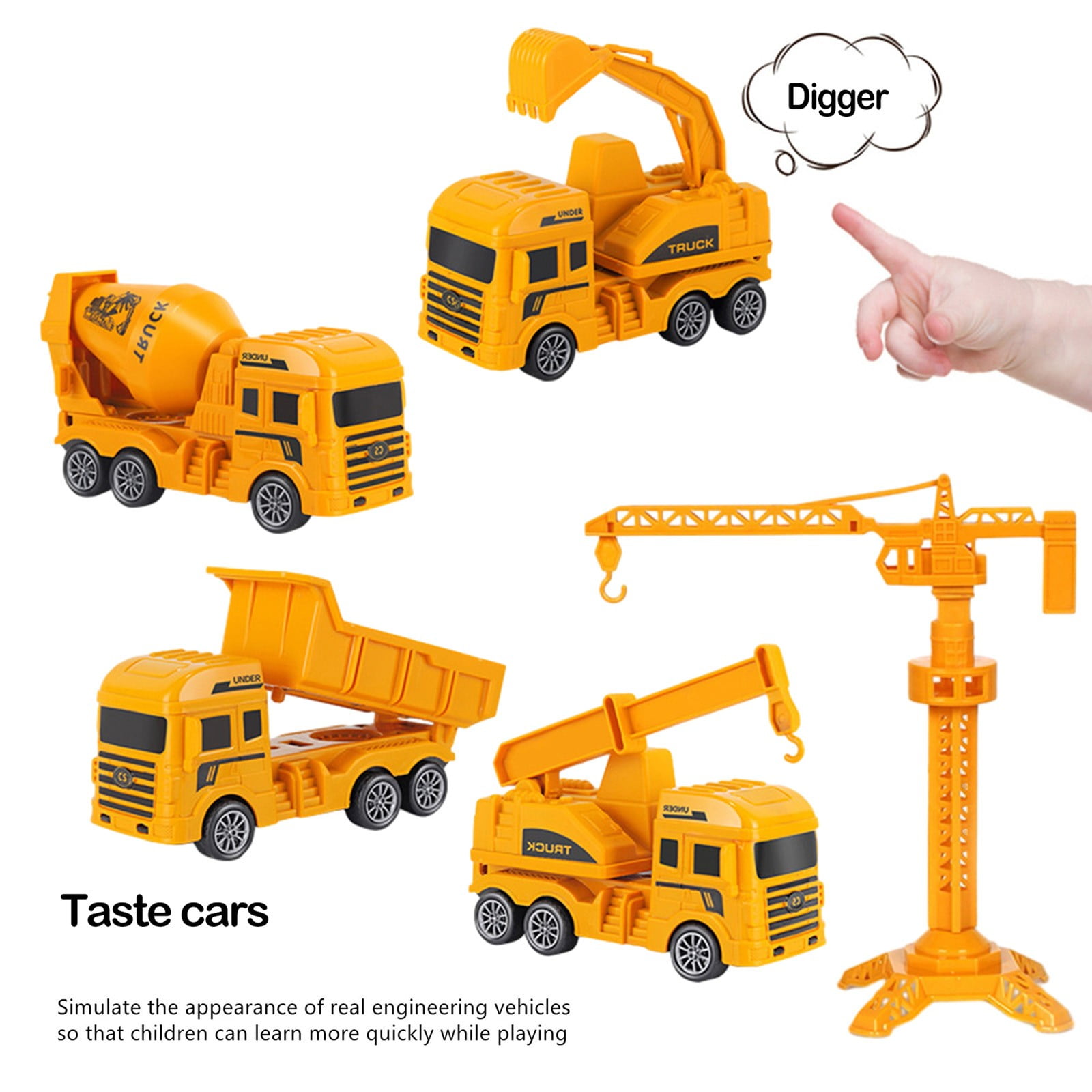 13 Piece Pull Back Construction Vehicles Set, Crane Excavator Dump Truck Cement Mixer with Accessories, Educational Engineering Toy