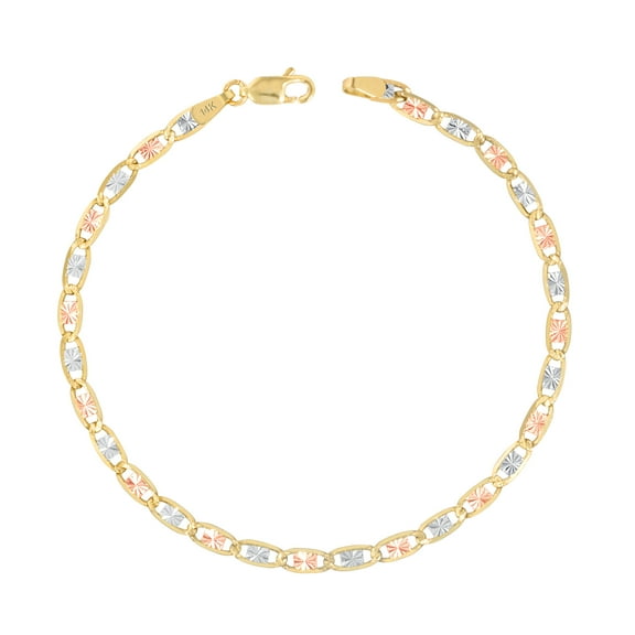 Nuragold 14k Real Yellow Rose White Gold Solid Valentina 3mm Anchor Link Chain Bracelet or Anklet (7"-9") Italian Jewelry for Men & Women